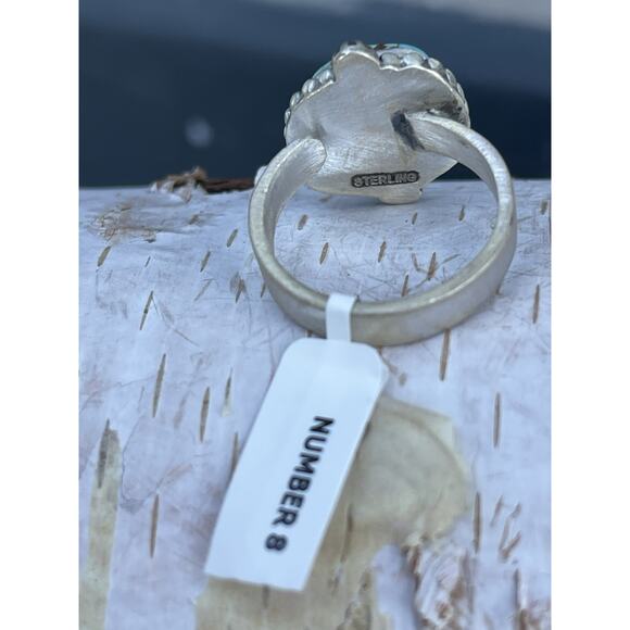 Number 8 Turquoise Sterling Silver Ring Adjustable 6-9 Southwest Navajo Style - Picture 5 of 6